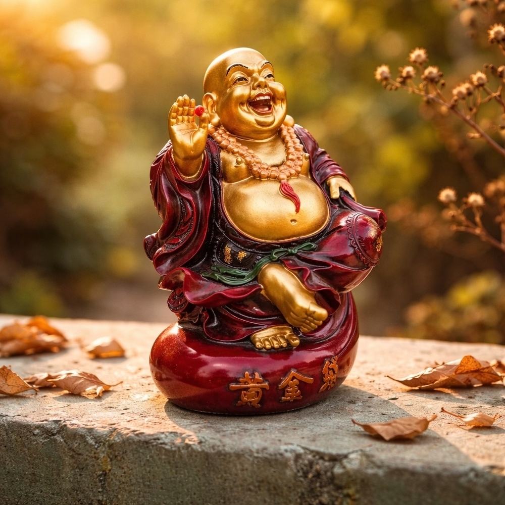 Elegant Gold and Red Buddha Sculpture